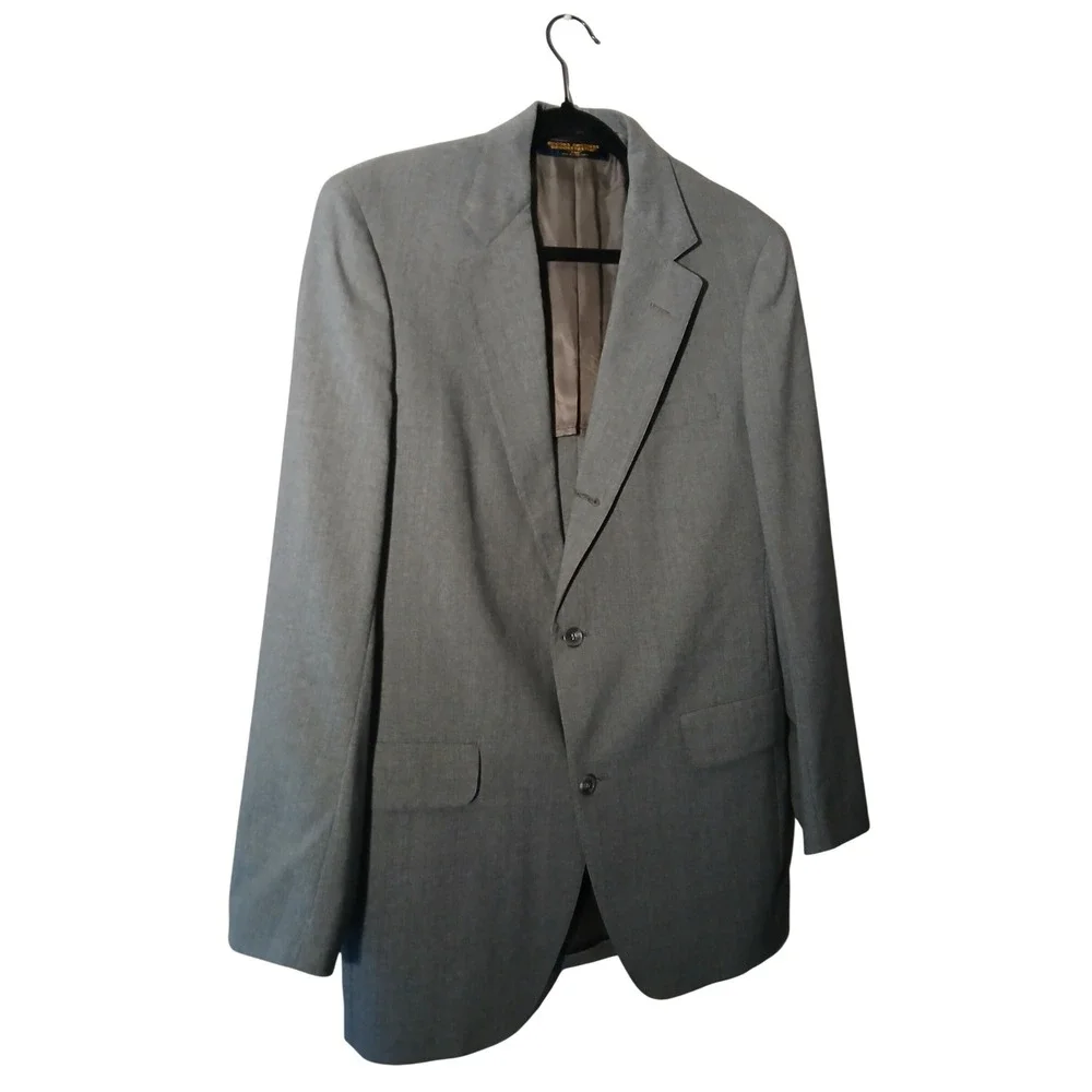 Brooks Brothers Mens Grey Stretch Wool Suit Blazer Jacket Sport Coat Size 44R‎